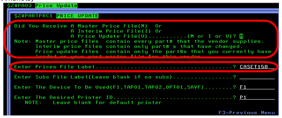 Master Price File and the Difference between M, U and I options
